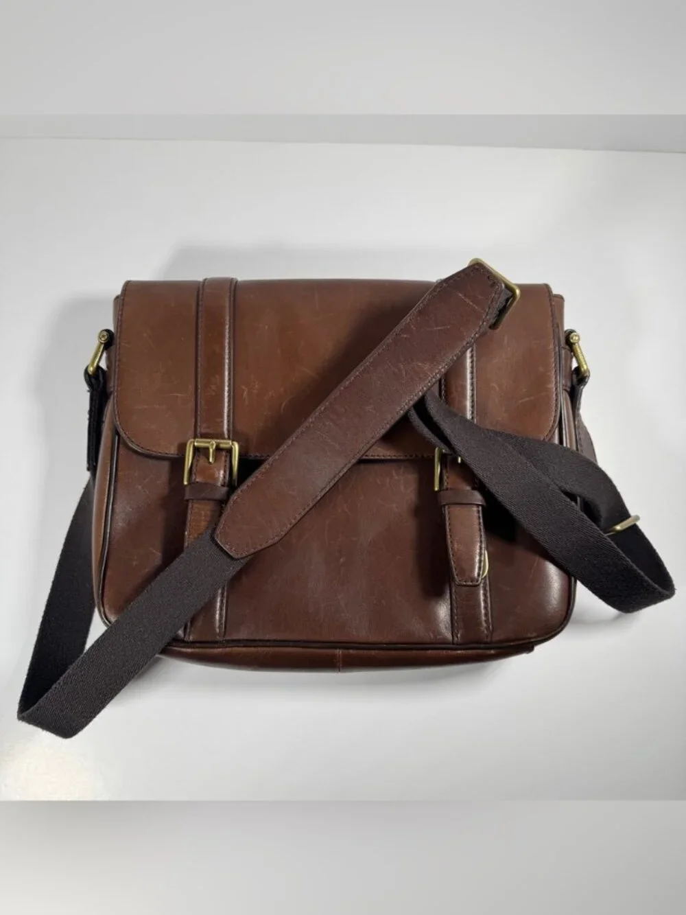 Fossil Brown Leather Messenger Bag Crossbody Men/Unisex City Bag Size